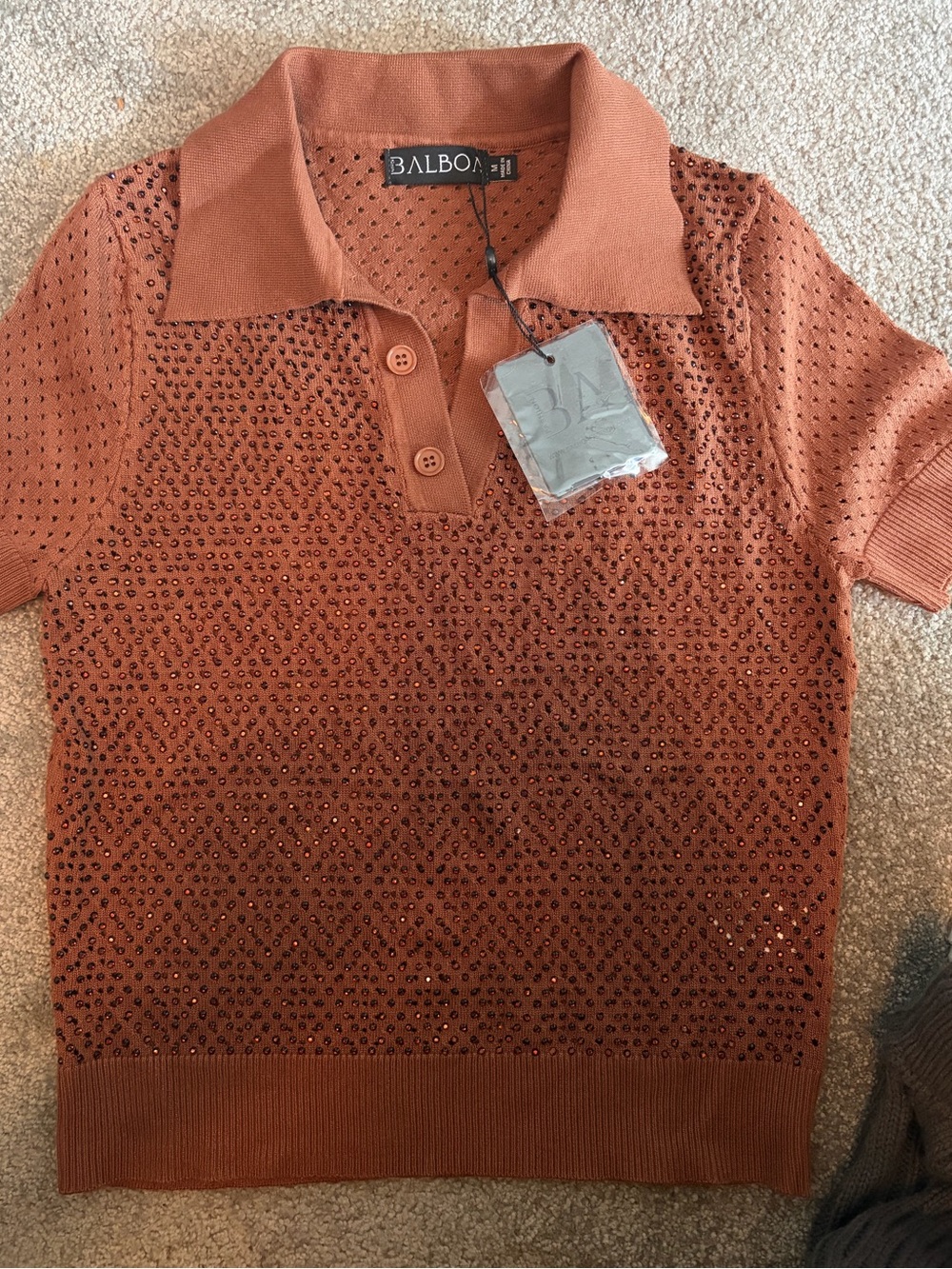 Balboa (Premium Boutique) Size M Giovanna Sweater Tee Sparkly Brown NWT
